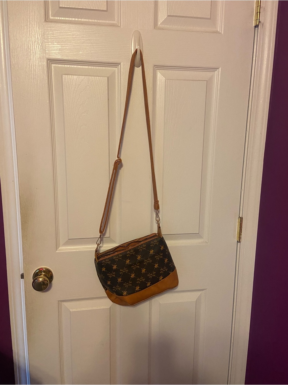 Brown and Black Crossbody Bag with Floral Print